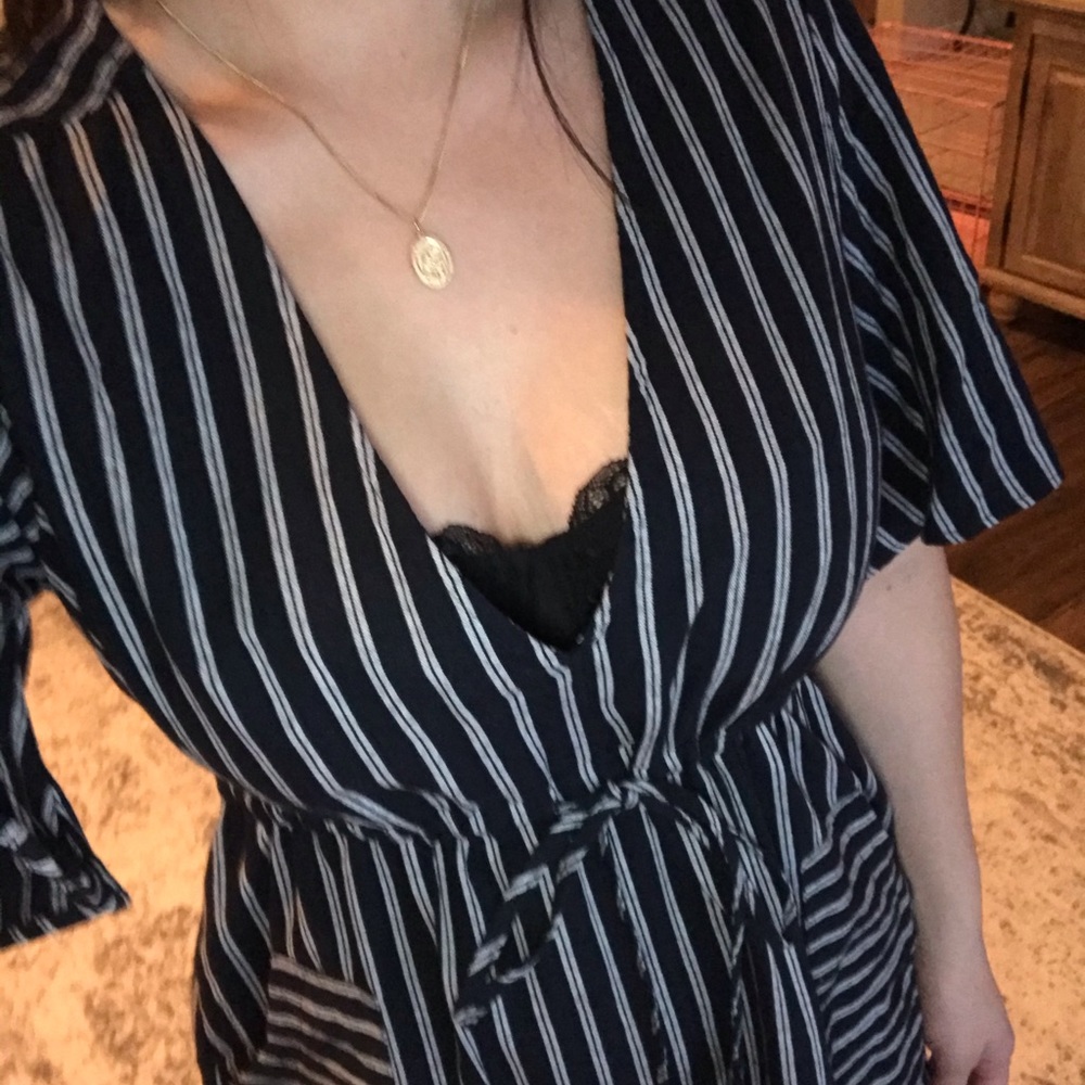 Blue and black pinstripe dress
